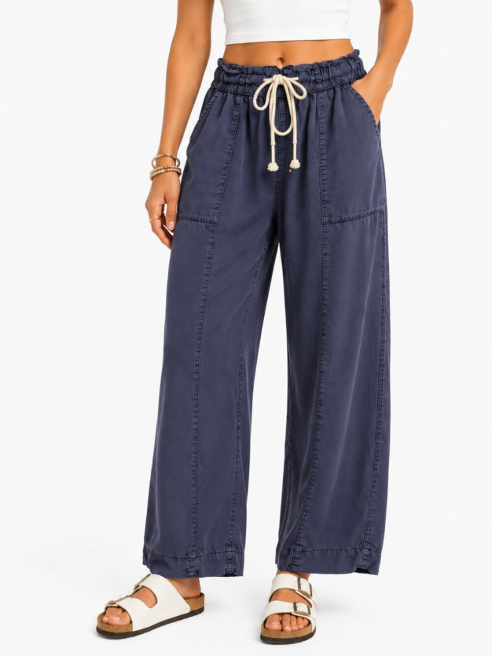 Joie Dusty Blue Paperbag Wide Leg Pants Size Small